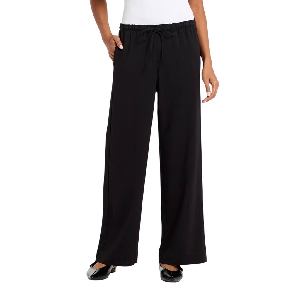 A New Day Women's Effortless Black Drawstring Wide Leg Trousers Size S Short
